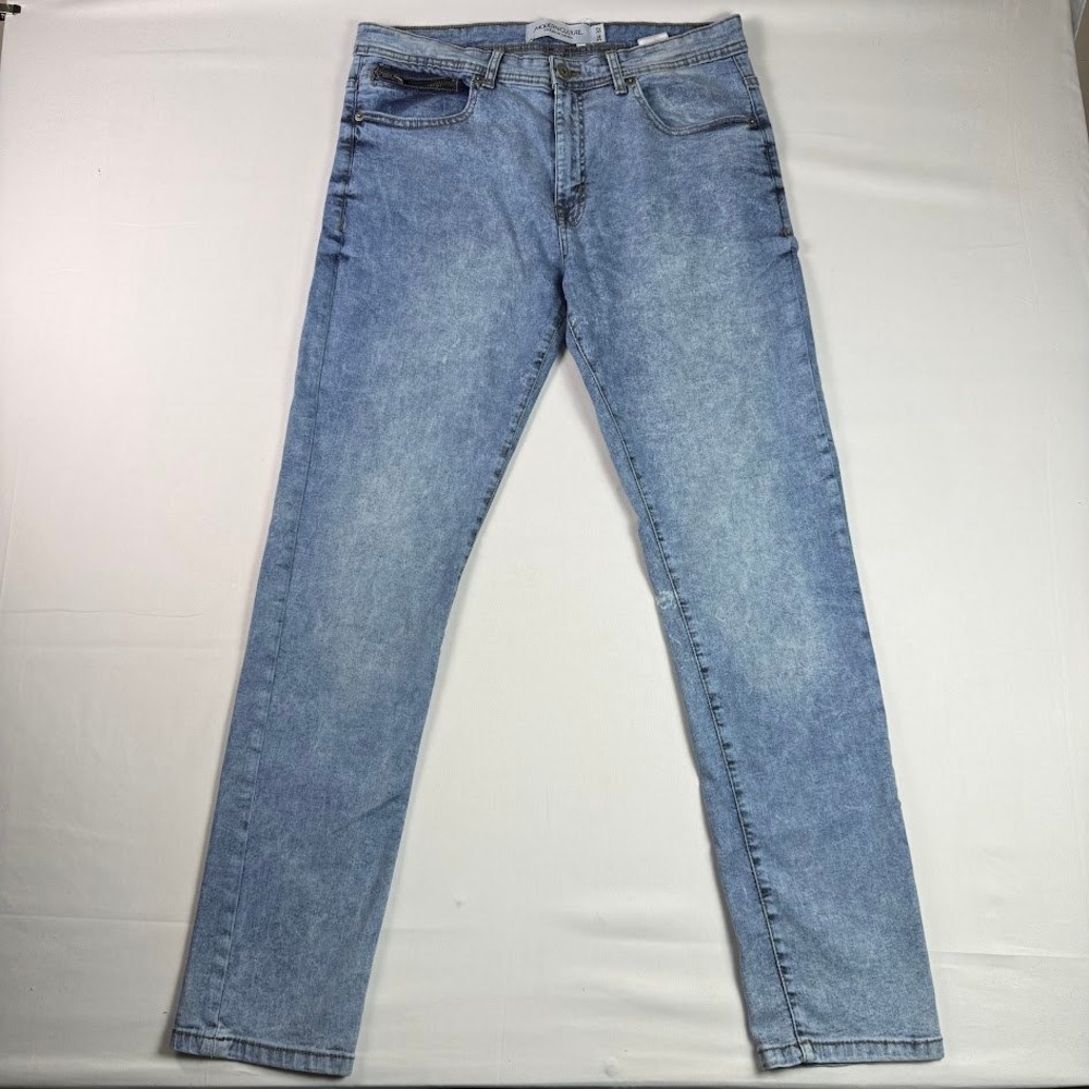 Modern Culture Mens Slim Straight Acid Wash Jeans Blue 34x32 Stretch Denim